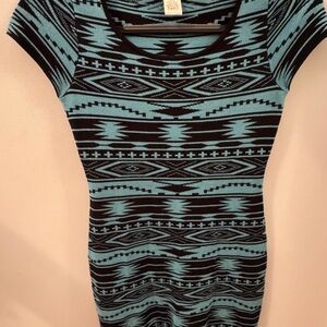 Tribal Patterned Blue and Black Women's Dress